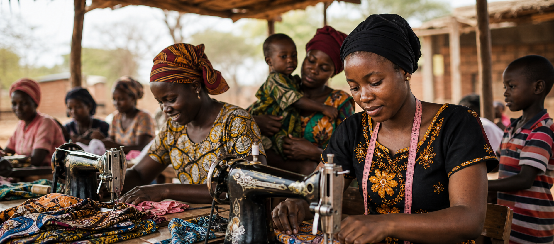 Women and community members participating in skills training